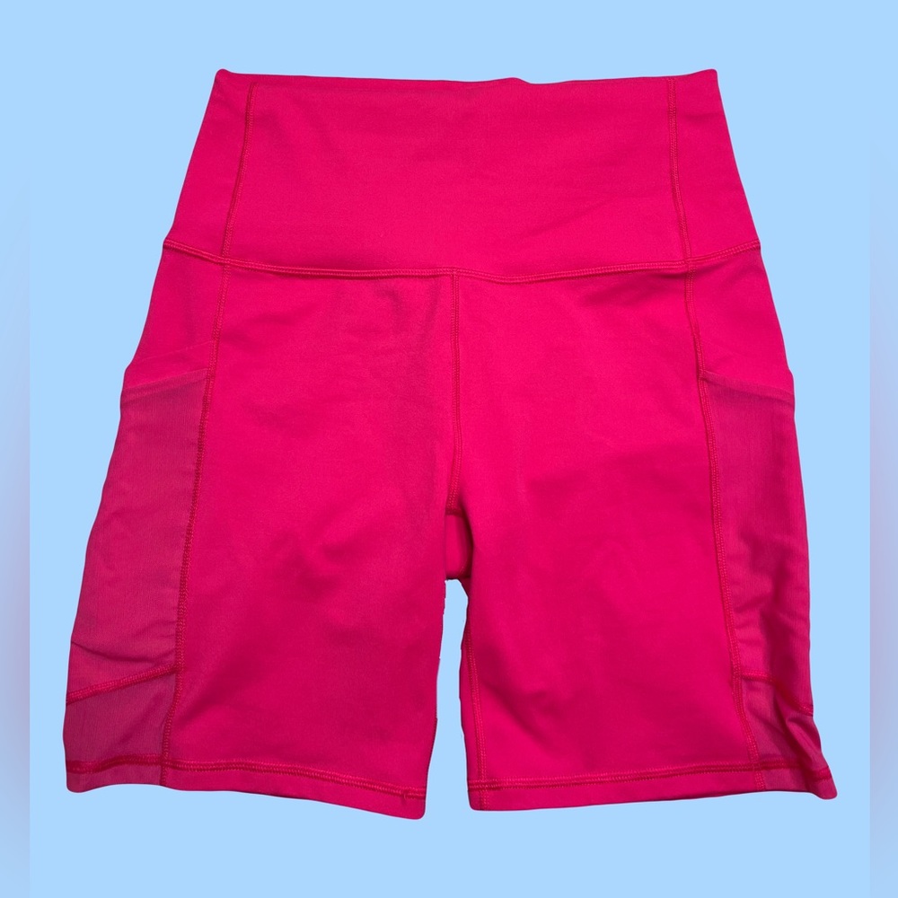 Fabletics hot pink biker shorts with pockets tummy control